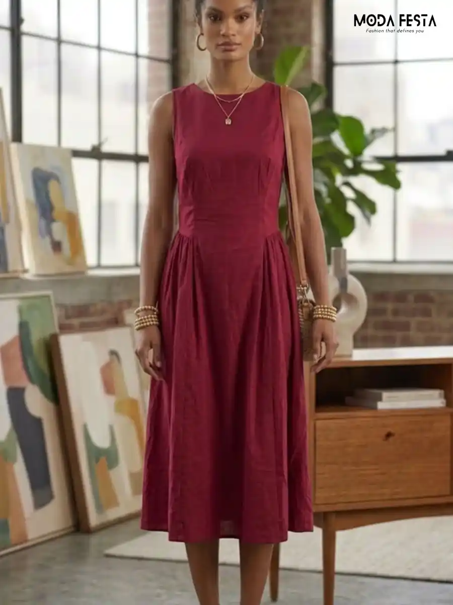Crimson Charm Sleeveless Midi Dress